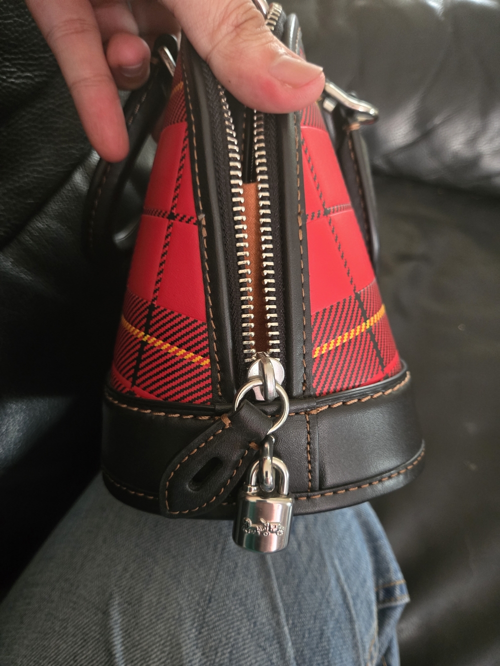 Coach Red, Black and Yellow Plaid Satchel - Picture 4 of 5